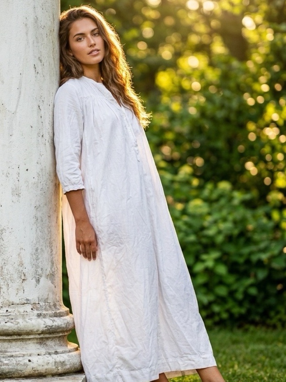 Antique Victorian White Cream Cotton Maxi Dress Nightgown Lace